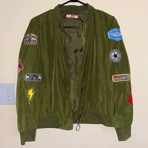 SHEIN Small size army green jacket with prints